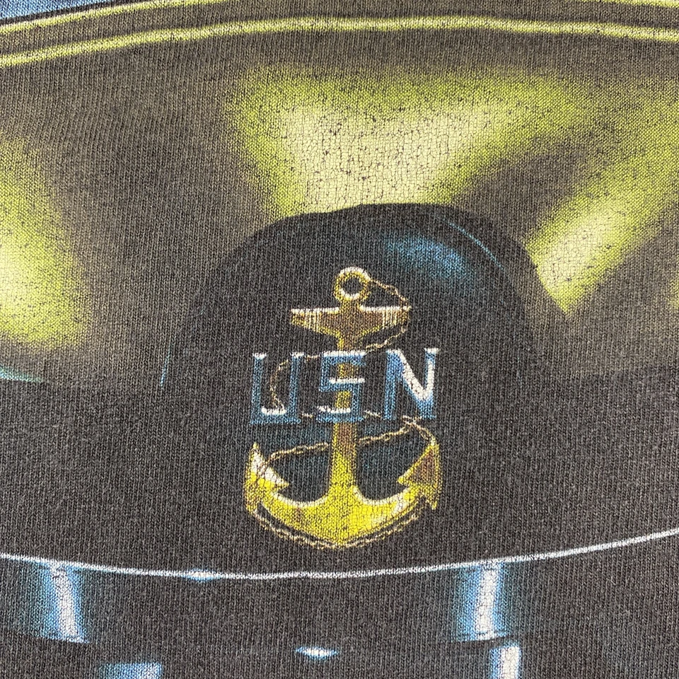 Camiseta Vintage-USN NAVY Chiefs Med-Negro-100% Algodón-Militar Hecha en EE. UU. LEER Foto 2 de 4