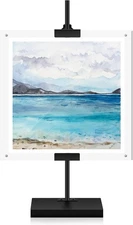 Adjustable Metal Easel Stand with Acrylic Floating Photo Frame 16.5" Tabletop 