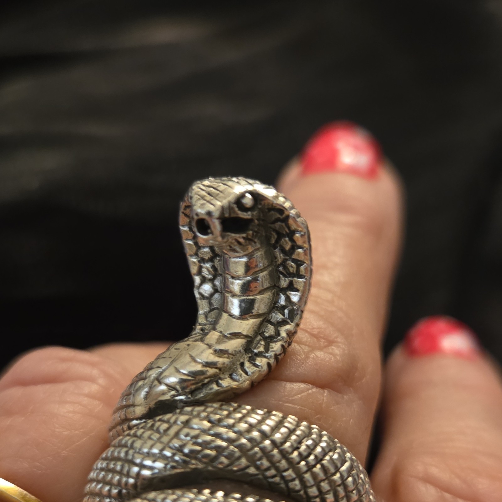 Adjustable Silver Snake Wrap Statement Ring Size 8 - image 2
