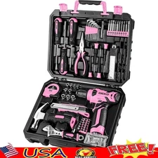 Drill Tool Set W/ 8V Pink Cordless Drill Rechargeable Battery Multi-functional