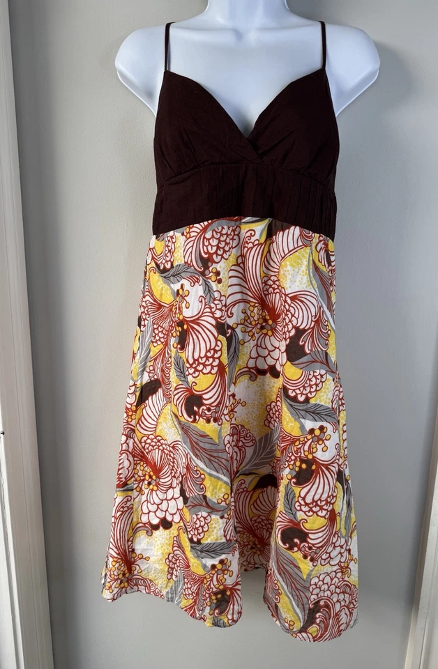 Vestido Babydoll De Colección Años 90 Y2K Intriga Para Mujer 10 Marrón Floral Retro Geo Hecho en EE. UU. Foto 2 de 4