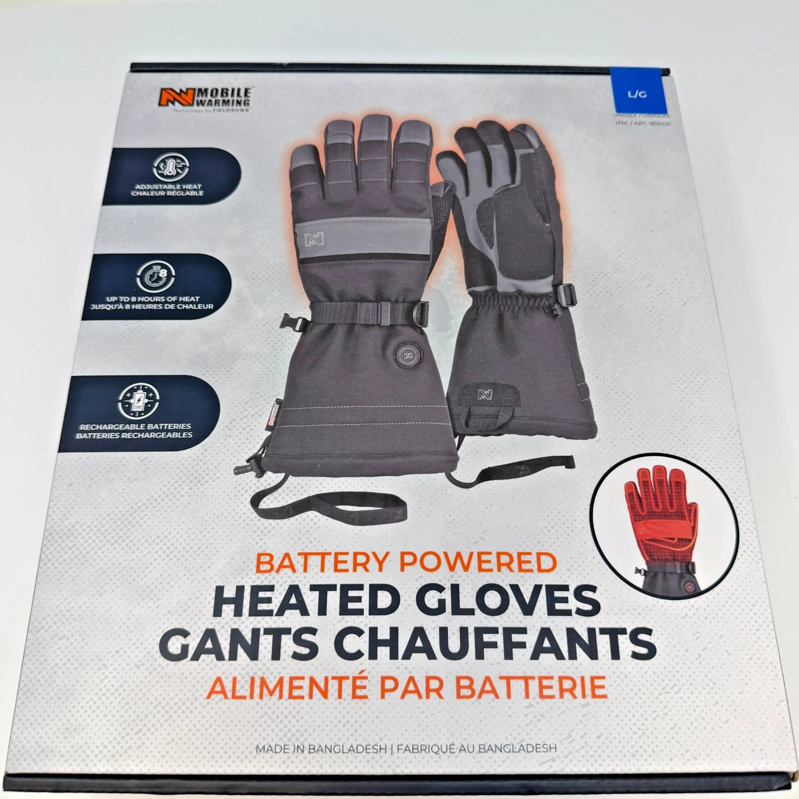 Mobile Warming Battery Heated Gloves Size Large Adjustable Heat Rechargeable A48