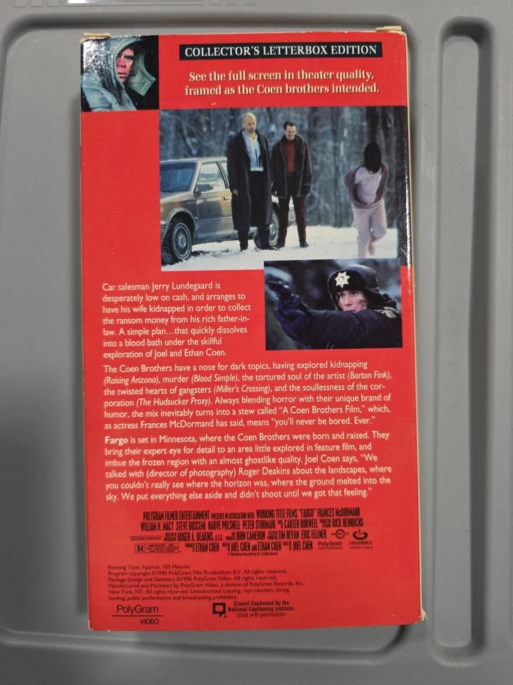 Fargo 1996 VHS Collector's Edition Letterbox Foto 2 de 2