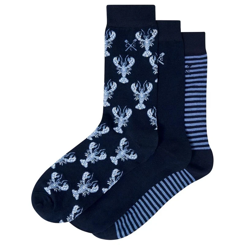 Crew Clothing Co.Mens 3-Pack Stripe Regular Socks (Navy) UK 8 - 11