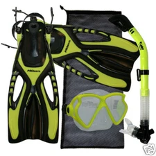 Matrix Snorkeling Diving Mask Dry Snorkel Fins Flippers Bag Gear Set  