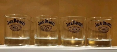 Jack Daniel's OLD No 7 BRAND (SET OF 4) Glasses w/ Logo Embossed Base - Daniels