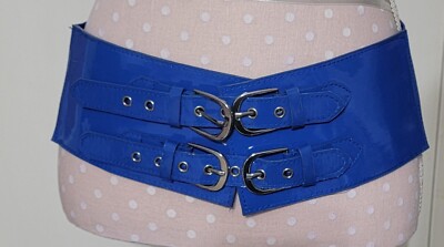 90s Retro Electric Blue Patent Leather Double Buckel Hip  display picture 2