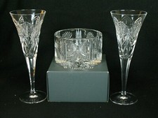 Waterford Millennium Peace 2 Champagne Flutes Signed O'Leary & Bottle Coaster