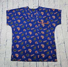 Florida Gators SIZE SMALL Scrub Top Blue Pocket NCAA Dudz Logo Sport
