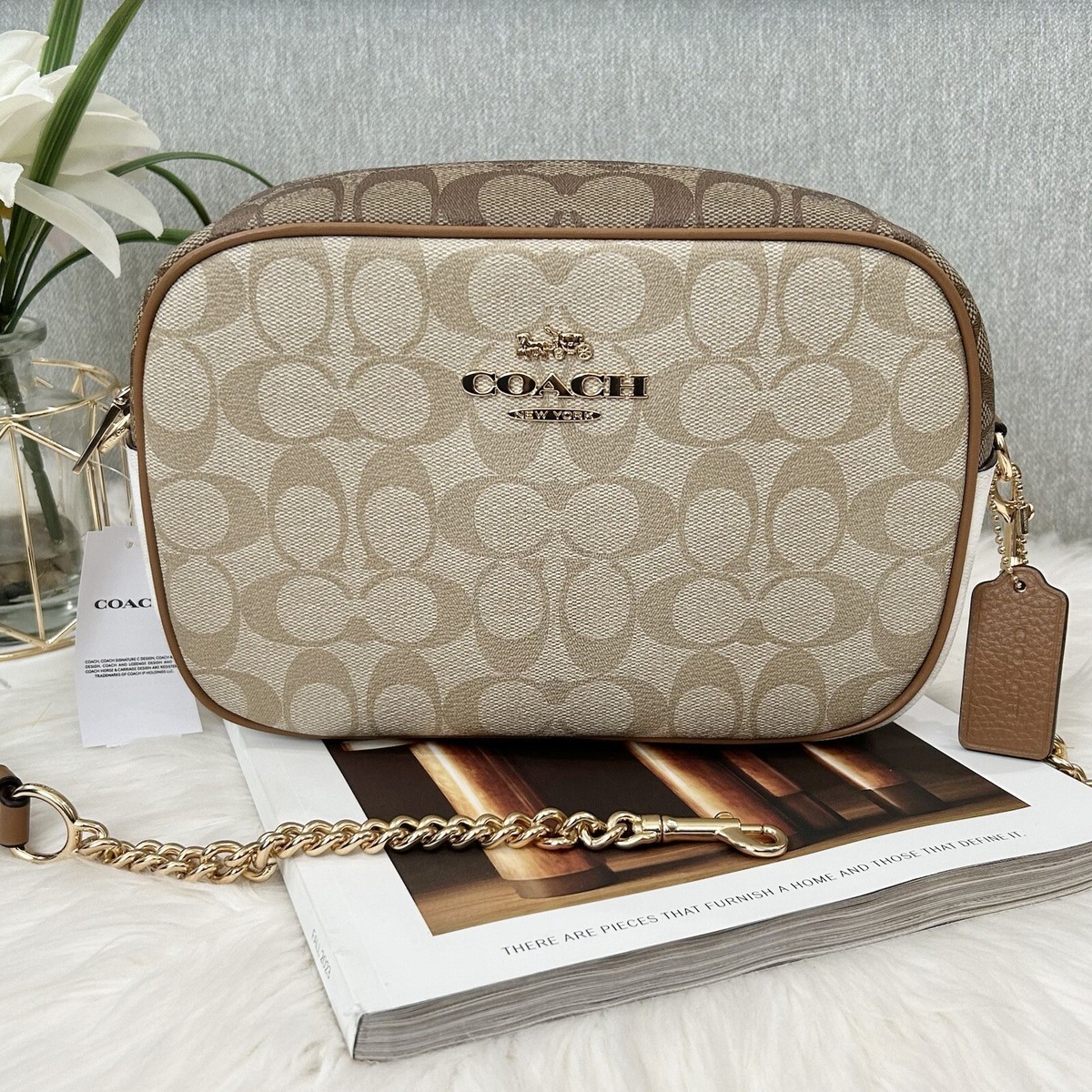 COACH Jamie Camera Bag In Blocked Signature Canvas Gold/Light