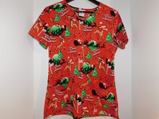 Rudolph The Red-Nosed Reindeer Scrub Top Size Small Red Count Down To Christmas