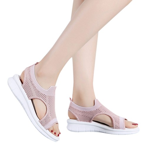 Sandalias informales para mujer con cuñas de malla cómodas huecas punta abierta transpirables - Imagen 16 de 23