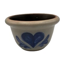 Vintage Rows Pottery Works Gray Blue Heart Salt Glaze Stoneware Bowl 1993 USA