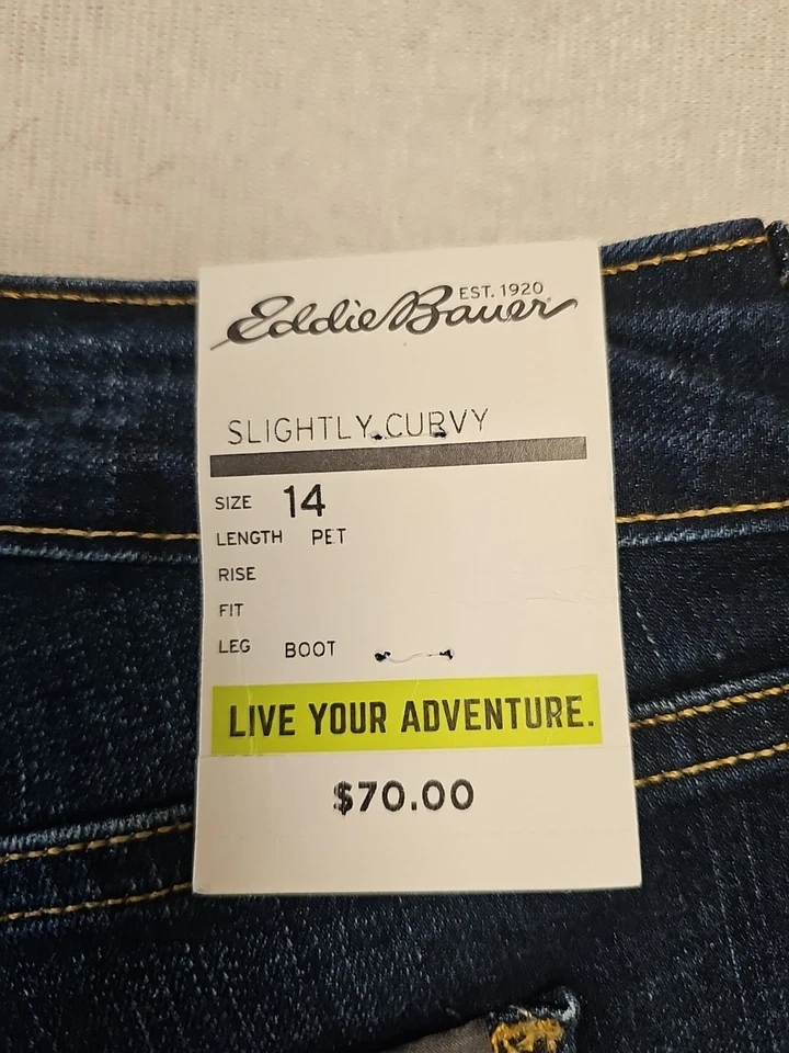 Eddie Bauer Size 14 Petit Slightly Curvy Slim Straight Jeans Blue Stretch Denim  - Image 3 of 4
