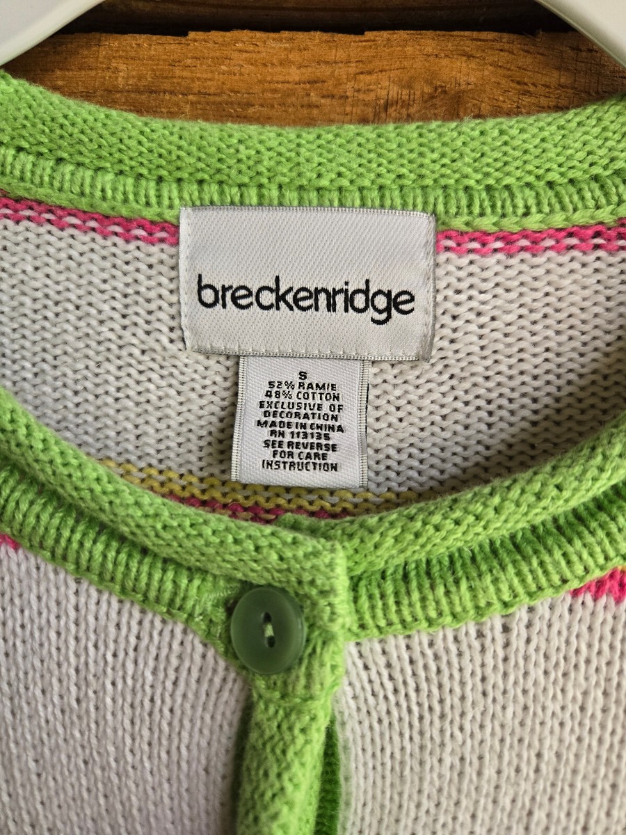 Breckenridge Embellished Summer Lemonade Cardigan Sweater Sm Green