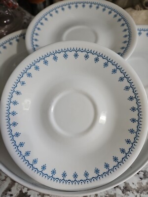 Vintage CORELLE Snowflake Garland Blue Saucers