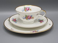 Rosenthal 'OLYMPIA' Tee-Kuchengedeck 3 tlg Tasse Untere Teller Blumen Goldrand
