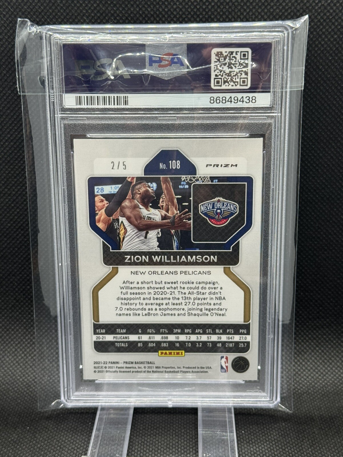 2021-22 Zion Williamson Prizm Fast Break Neon Green 2/5 PSA 10 GEM MINT # 108 view 7