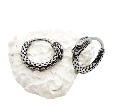 Orecchini A Cerchio Con Squame Di Drago - Acciaio Inox, 2 Pezzi, Unisex, Vintage - Foto 11