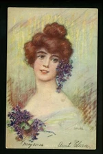 Artist Signed Postcard Gross "Violets" Woman posing Vintage 1906