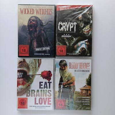 4x Horror Wicked Witches, The Crypt, Eat Brains Love, Bloody Revenge DVD NEU OVP