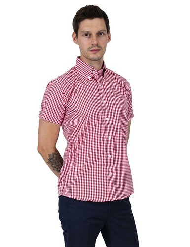 Relco Mens Red \u0026 White Gingham Check 