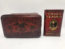 Vintage: 2 Union Leader Tins. Big Cut Plug Tobacco. Small is Smoking Tobacco
