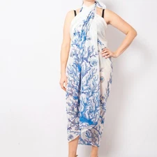Coral Reef Blue White Sarong Extra Large Hand Painted Sarong Wedding Sarong