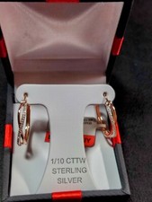 NIB 14K Rose Gold over Sterling Silver  Genuine Diamond Hoop Earrings 1/10 CTTW