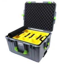 Silver  Lime Green Pelican 1607 Air case with yellow dividers.