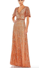 MAC DUGGAL 5538 EMBELLISHED V-NECK BUTTERLFY SLEEVE COLUMN COPPER GOWN  sz 4