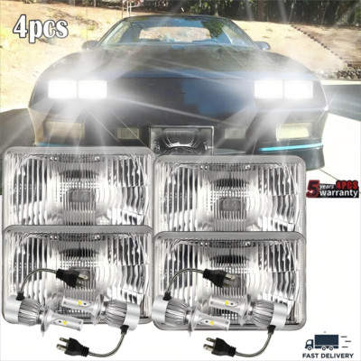 4PCS For 82-92 Chevrolet Camaro 4x6'' Square GLASS LED Headlights Hi-Lo Beams A++