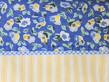 Vtg. Laura Ashley PRIMROSE Queen Flat Sheet Yellow Stripe Blue Floral EXCELLENT