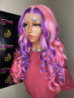 Fahion Long Wave Pink Highlight Purple Brazilian Human Hair 