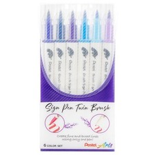 Pentel Arts Sign Pen Twin Brush 6/Pkg-Blue Hues Pack of 1