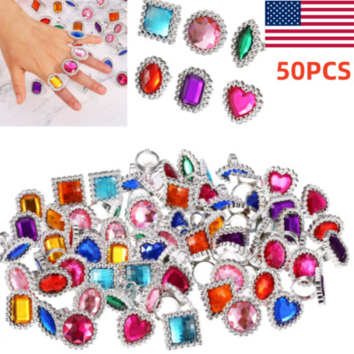 50Pcs/Box Girls Kids Fancy Adjustable Cartoon Rings Party Favors Toys Ring Gift