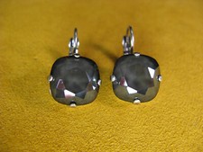 MARIANA EARRINGS SWAROVSKI CRYSTALS ROUND SilvP GRAY BLACK GREY Gift Christmas
