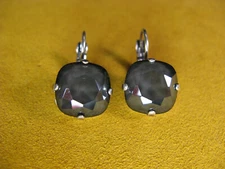 MARIANA EARRINGS SWAROVSKI CRYSTALS ROUND SilvP GRAY BLACK GREY Gift Christmas