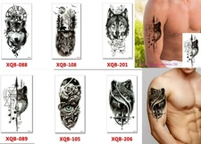 6 X Wolf Temporary Body Arm Tattoo Sticker Half Sleeve Fake Waterproof US 