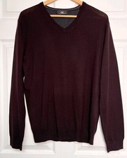 CK Calvin Klein Mens 100 Merino Wool V-Neck Red Sweater Luxury Classic Preppy