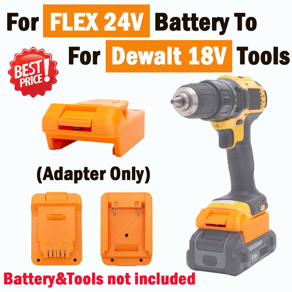 New Adapter Fits Flex 24V Battery Convert To For Dewalt 18V Li-ion