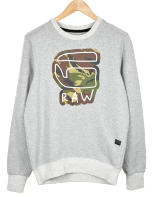 G-Star Cheldan R Sw L/S Sweat Homme Petit Gris Logo Imprimé Camouflage Ras - Photo 1/4