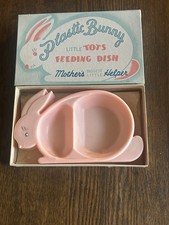 Plastic Bunny Little Tots Feeding Dish  in Original Box Tots Co. Pink 1950’s