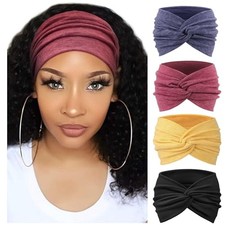 Extra Wide Headbands for Women 4 Pcs: Navy, Black, Light Yellow, Begonia Red