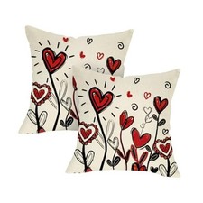Valentines Day Decorative Throw Pillow Covers 18 x 18 Set of 2, Hearts Flowers