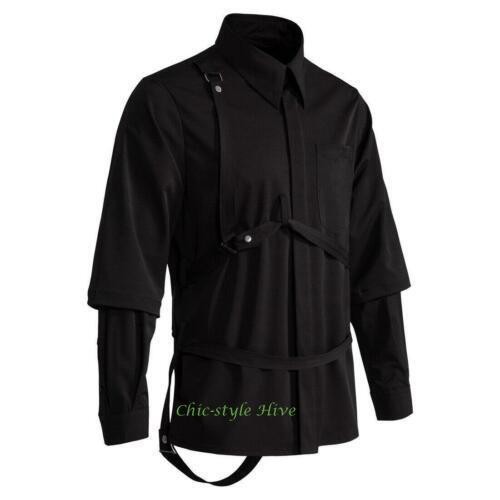 Mens Shirt Double Sleeves Gothic Fashion Tops Loose Strap Punk Casual Larger Sz