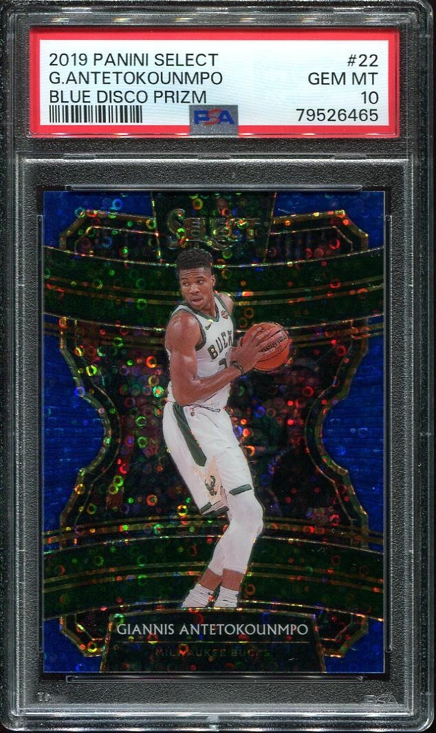 2019-20 Giannis Antetokounmpo PSA 10 Panini Select Blue Disco /25 #22 Bucks