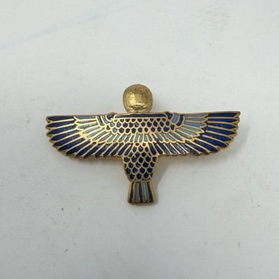 Vintage MoMA Egyptian Falcon Ba-Bird Cloisonné Brooch Gold Tone