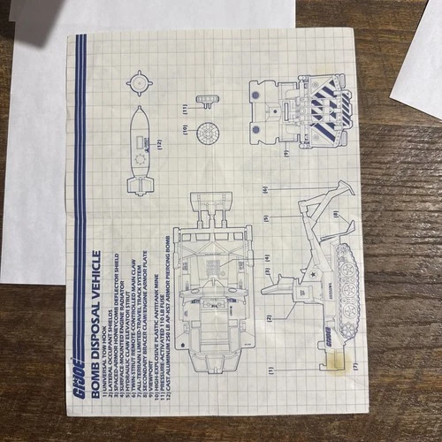 GI Joe 1985 Bomb Disposal  Vehicle Blueprints Instructions Original Hasbro ARAH