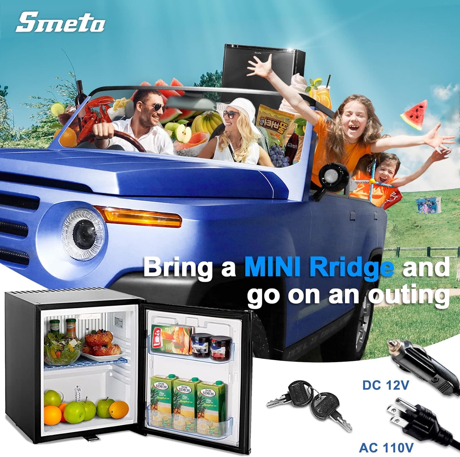 SMAD 1 Cu Ft 2-Way  Absorption Mini Fridge 12V/110V DC No Noise Reversible Door